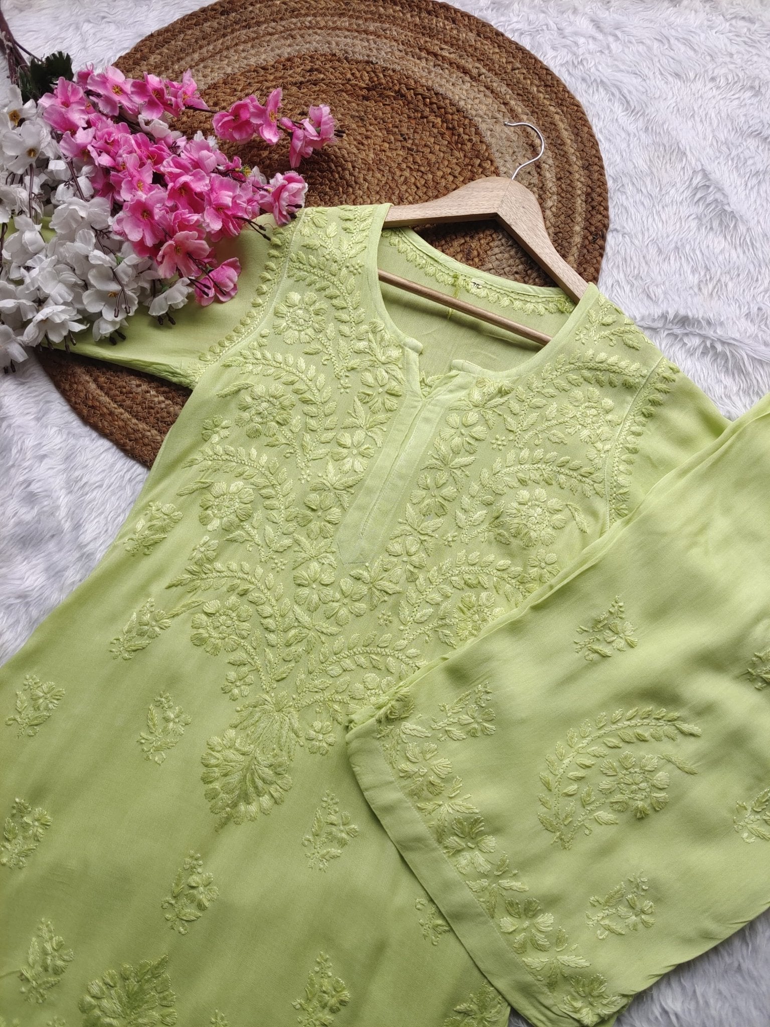 Rayon Dyed Handcrafted set - Chikankari official