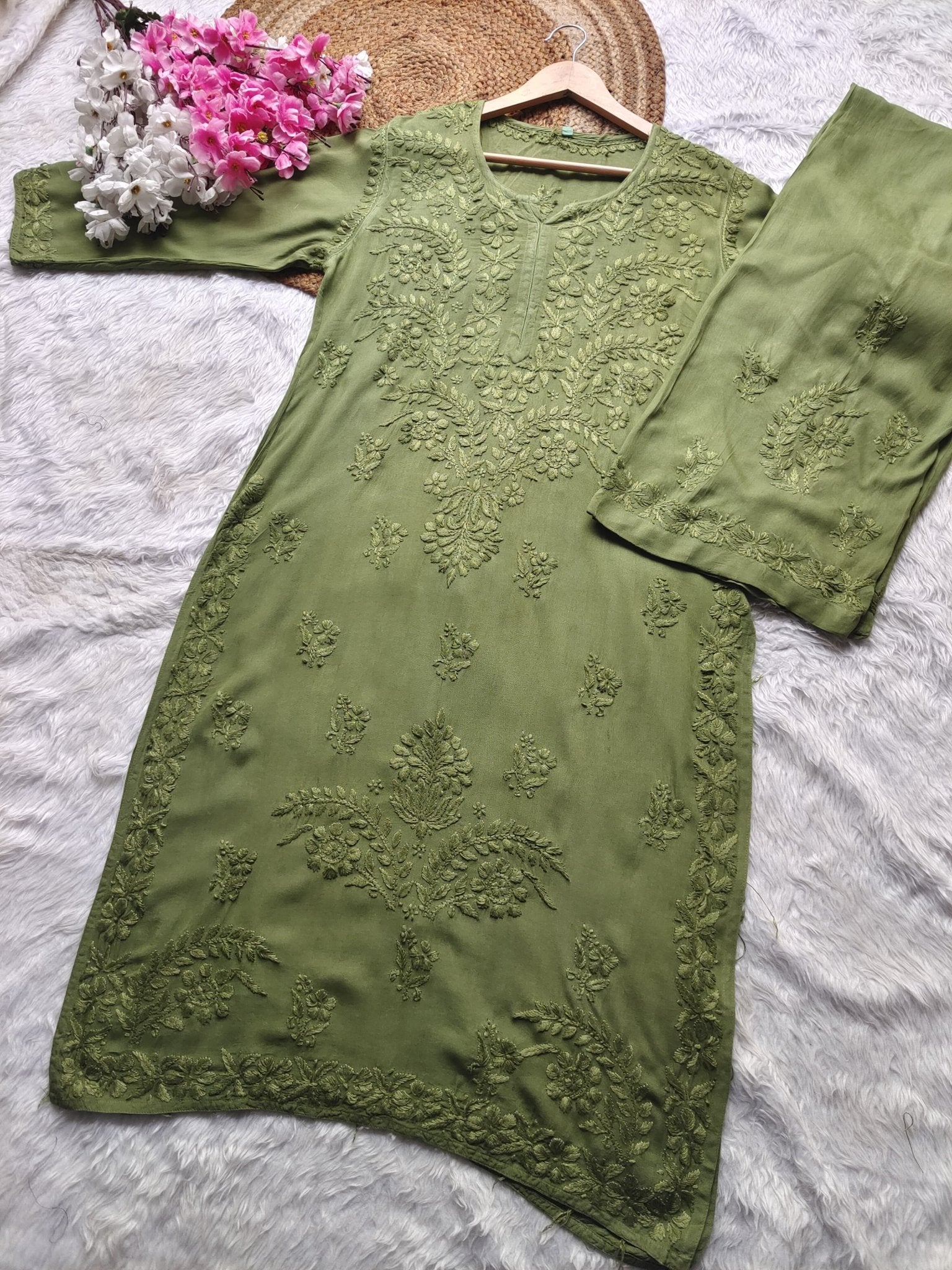 Rayon Dyed Handcrafted set - Chikankari official