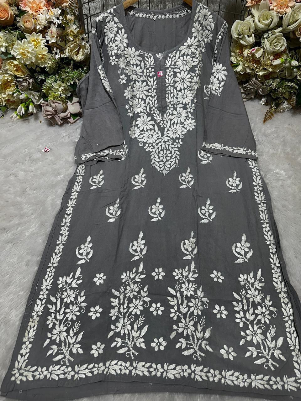 Rayon Fancy Heavy Bota Kurta - Chikankari official