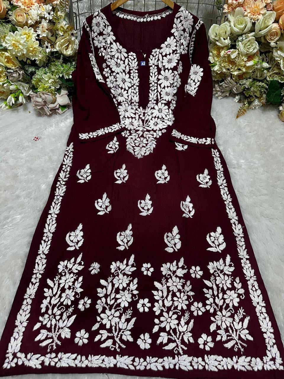 Rayon Fancy Heavy Bota Kurta - Chikankari official