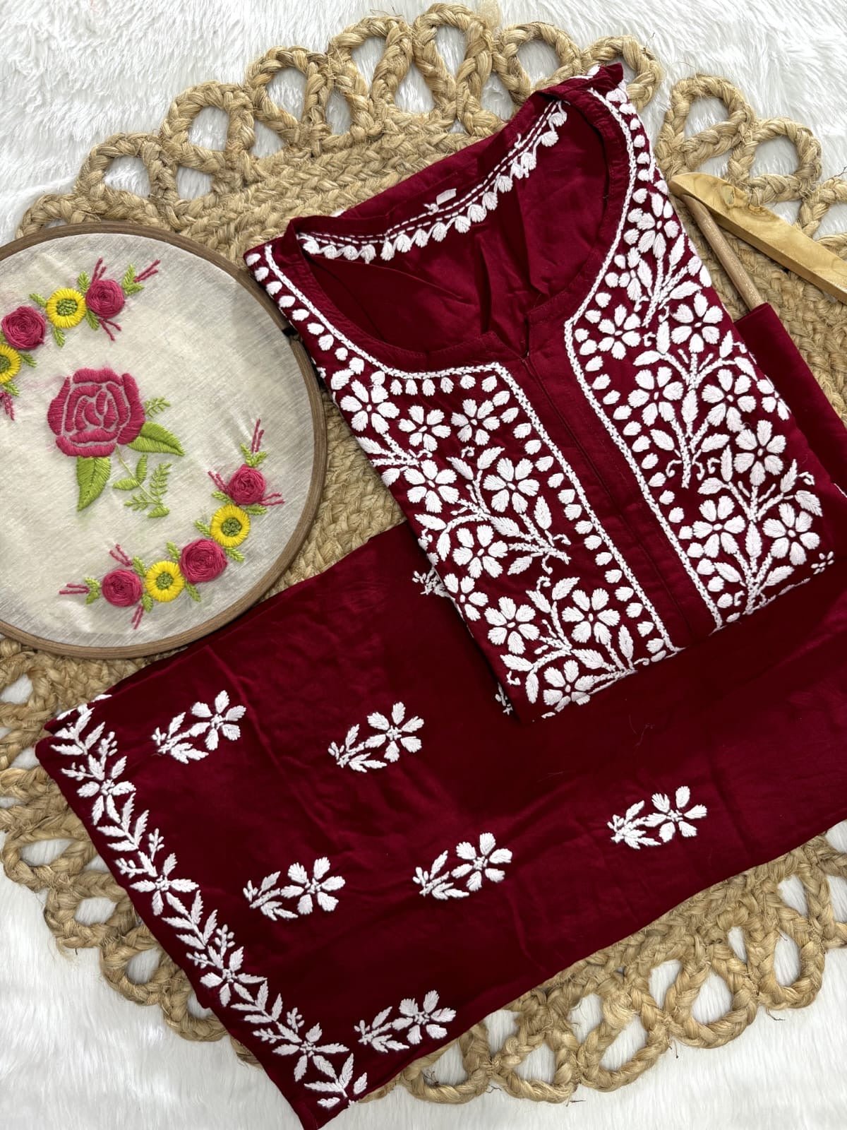 Rayon Flowered hand Embroidered Combo - Chikankari official