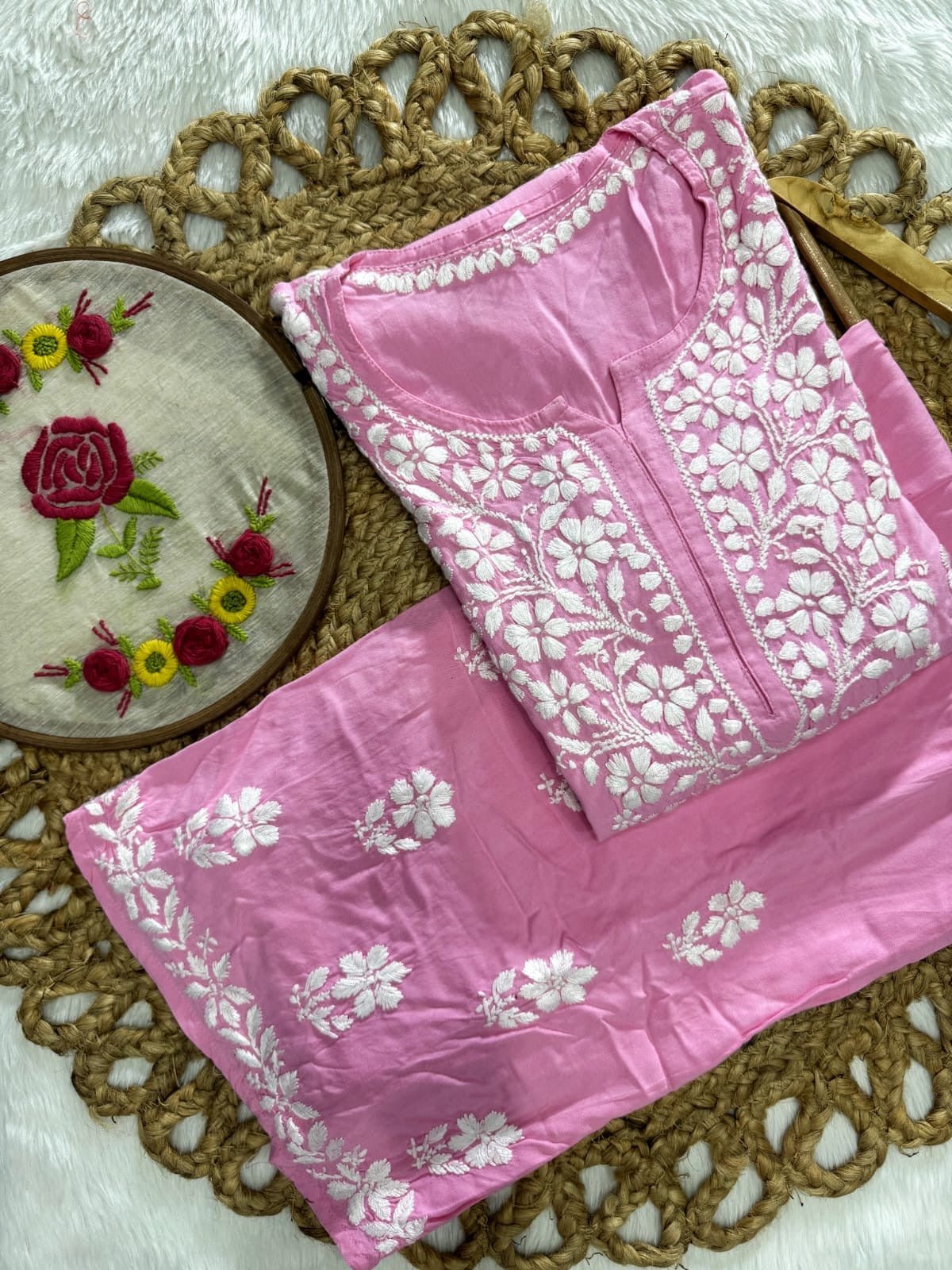 Rayon Flowered hand Embroidered Combo - Chikankari official