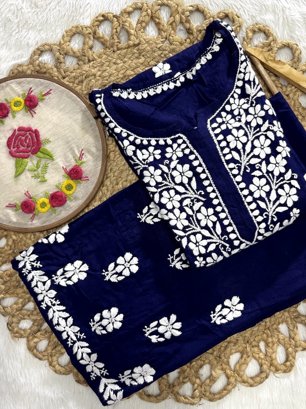 Rayon Flowered hand Embroidered Combo - Chikankari official