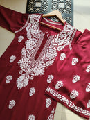 Rayon Flowers Embroidery Kurta and Plazzo - Chikankari official