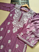 Rayon Flowers Embroidery Kurta and Plazzo - Chikankari official