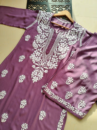 Rayon Flowers Embroidery Kurta and Plazzo - Chikankari official