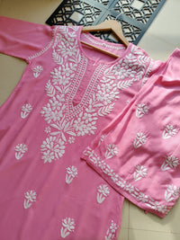Rayon Flowers Embroidery Kurta and Plazzo - Chikankari official