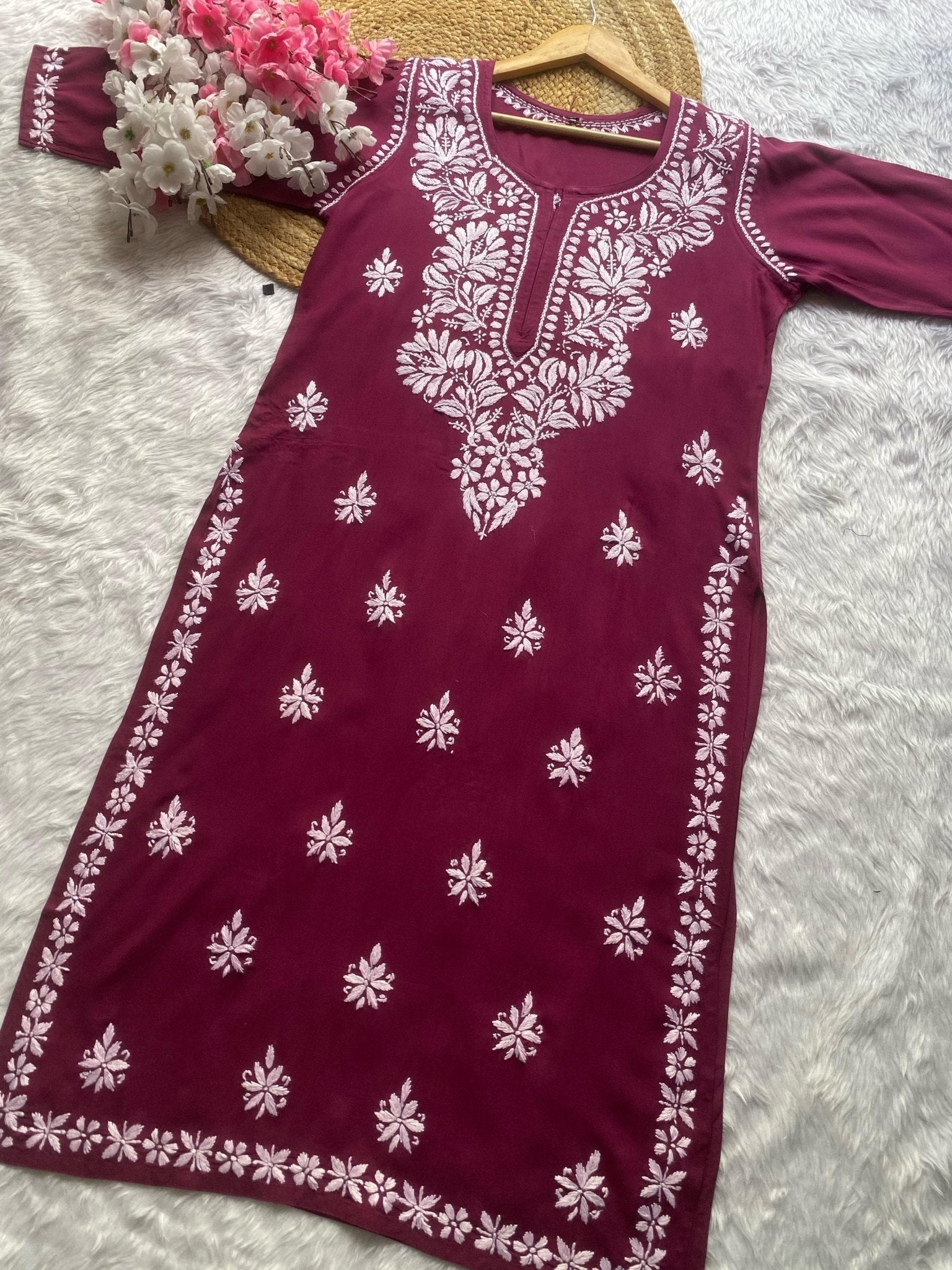 Rayon Gala Buti Chikankari Soft Kurti - Chikankari official