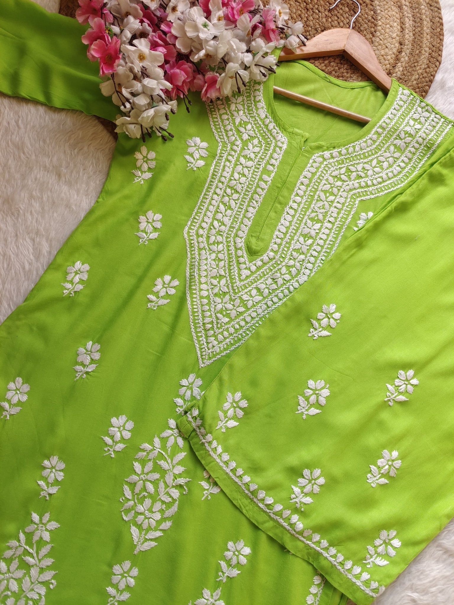Rayon hand big embroidered 2pc set - Chikankari official