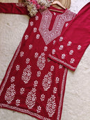 Rayon hand big embroidered 2pc set - Chikankari official