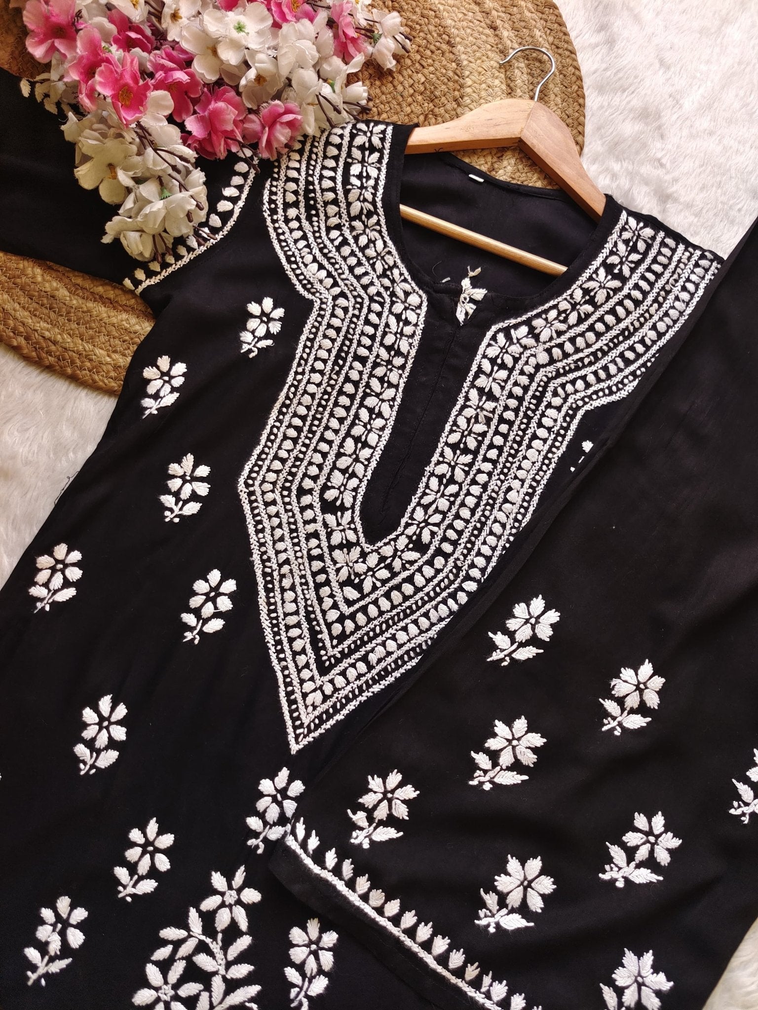 Rayon hand big embroidered 2pc set - Chikankari official