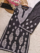 Rayon hand big embroidered 2pc set - Chikankari official