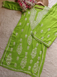 Rayon hand big embroidered 2pc set - Chikankari official