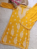 Rayon hand big embroidered 2pc set - Chikankari official