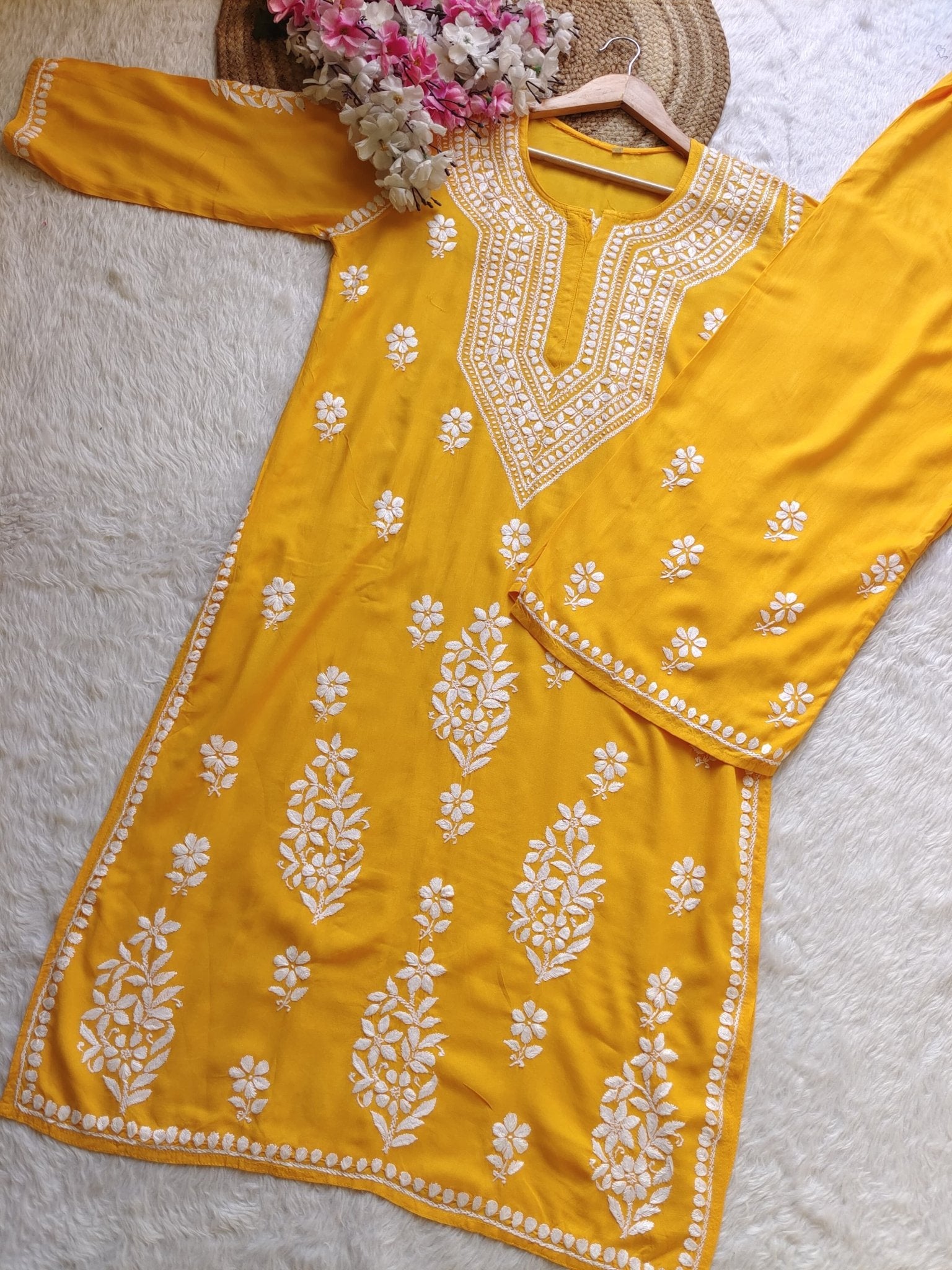 Rayon hand big embroidered 2pc set - Chikankari official
