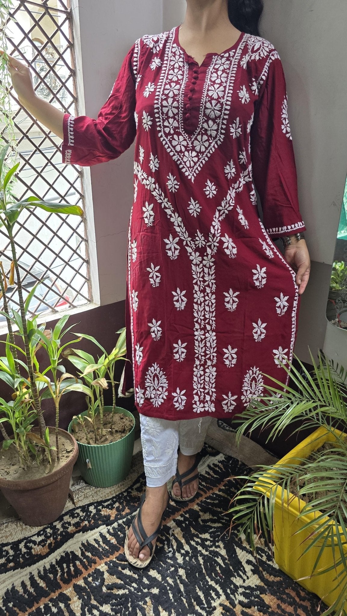 Rayon Hand heavy Work Kurti With pant - Chikankari official