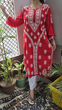 Rayon Hand heavy Work Kurti With pant - Chikankari official