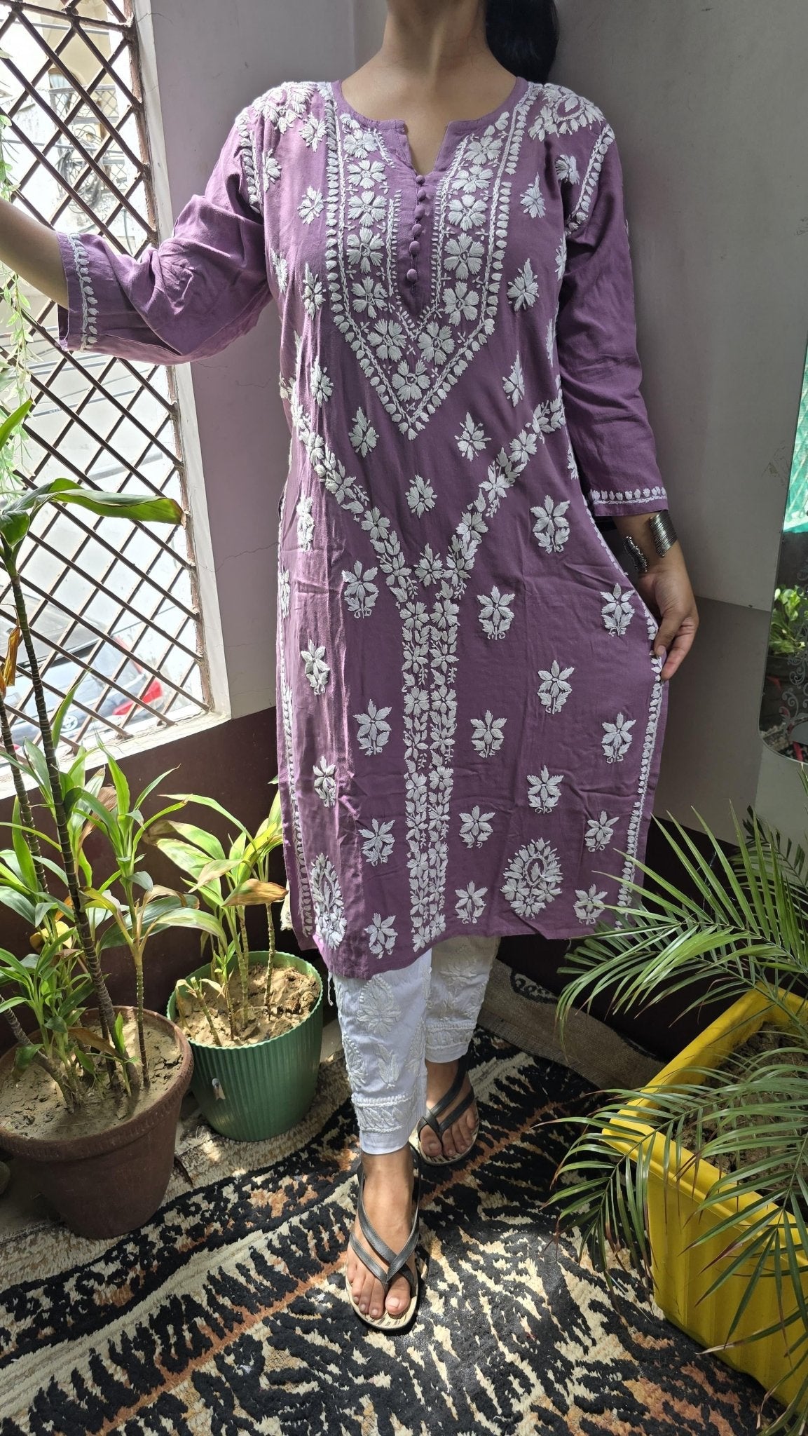 Rayon Hand heavy Work Kurti With pant - Chikankari official