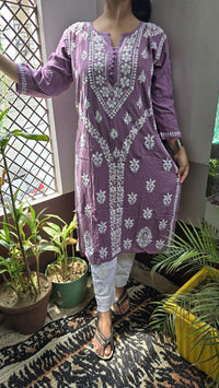 Rayon Hand heavy Work Kurti With pant - Chikankari official