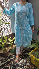 Rayon Hand heavy Work Kurti With pant - Chikankari official