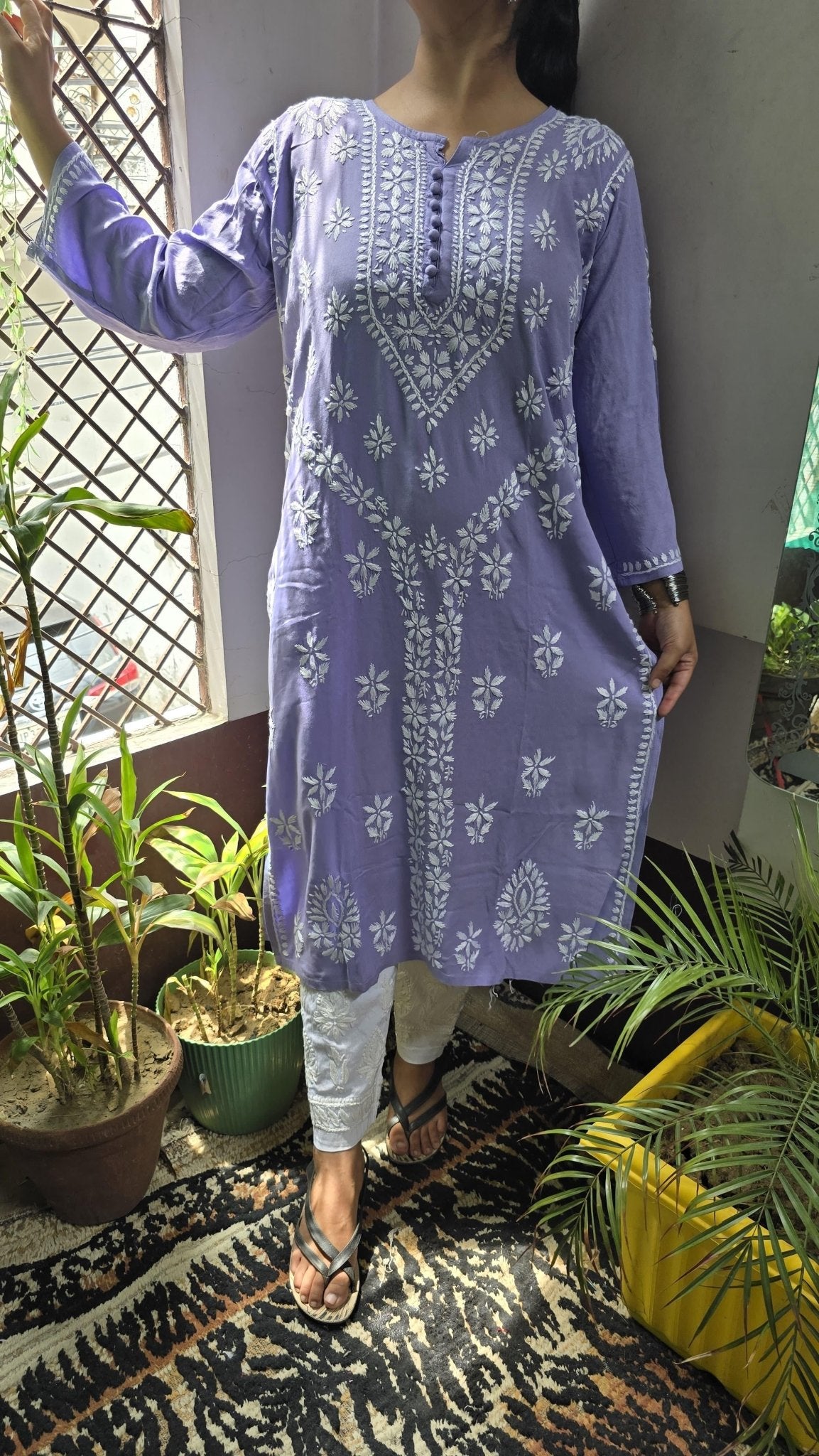 Rayon Hand heavy Work Kurti With pant - Chikankari official