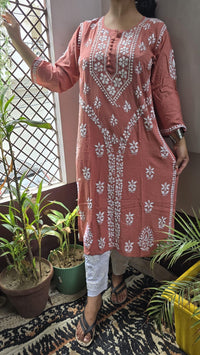 Rayon Hand heavy Work Kurti With pant - Chikankari official