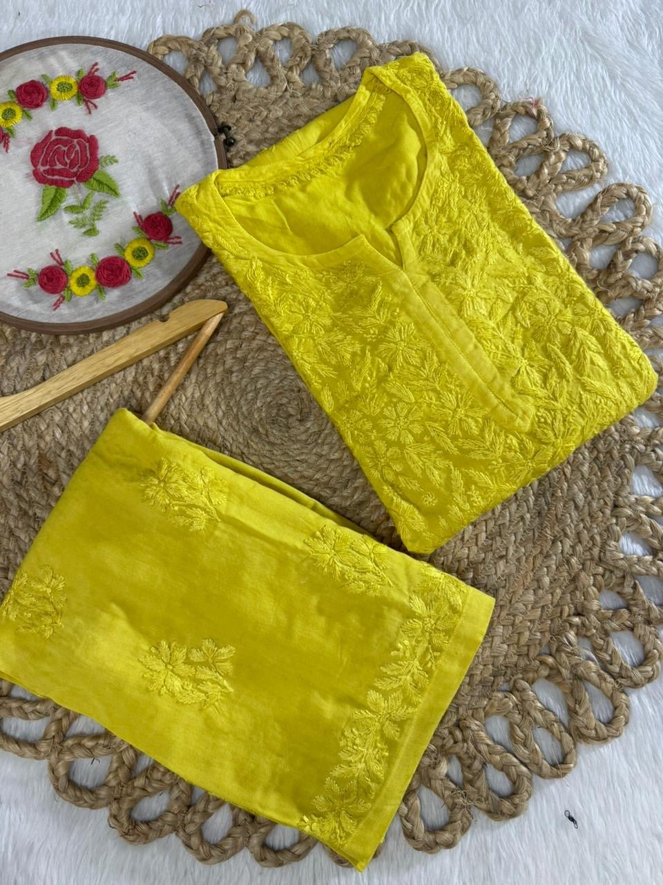 Rayon Heavy work embroidered tone to tonr kurta - Chikankari official