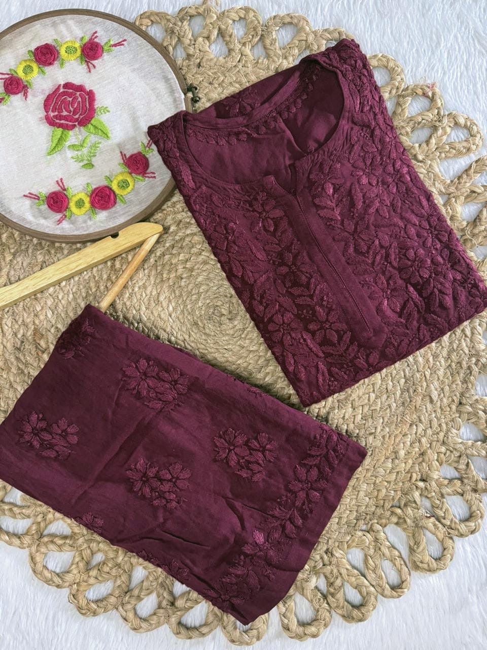 Rayon Heavy work embroidered tone to tonr kurta