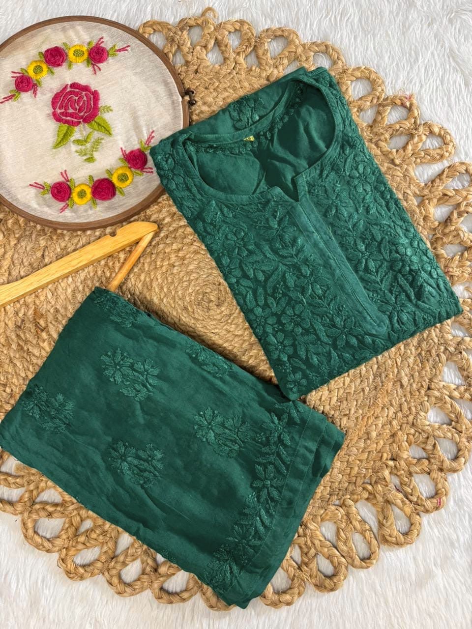 Rayon Heavy work embroidered tone to tonr kurta - Chikankari official