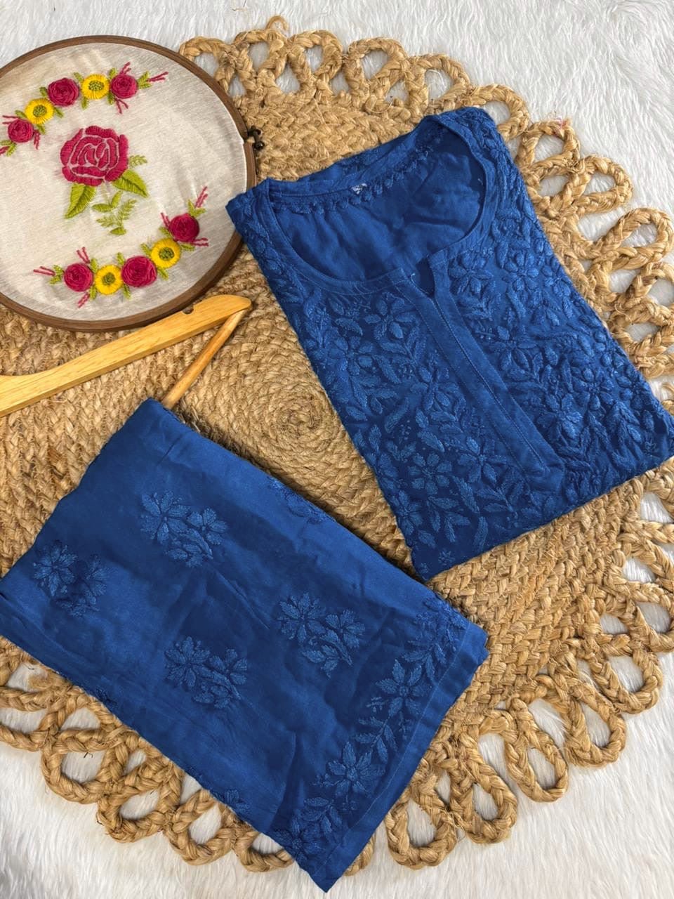 Rayon Heavy work embroidered tone to tonr kurta - Chikankari official