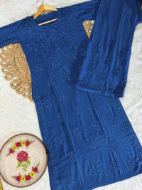 Rayon Heavy work embroidered tone to tonr kurta - Chikankari official