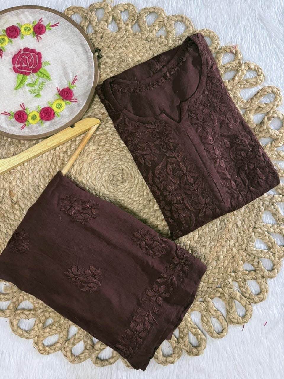 Rayon Heavy work embroidered tone to tonr kurta - Chikankari official
