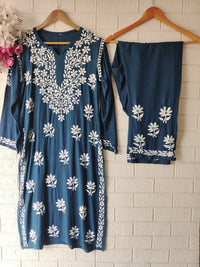 Rayon Highquality Finest White embroidered KurtaSet - Chikankari official