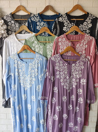 Rayon Highquality Finest White embroidered KurtaSet - Chikankari official