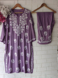 Rayon Highquality Finest White embroidered KurtaSet - Chikankari official