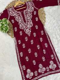 Rayon Long Chikan Kurtas - Chikankari official