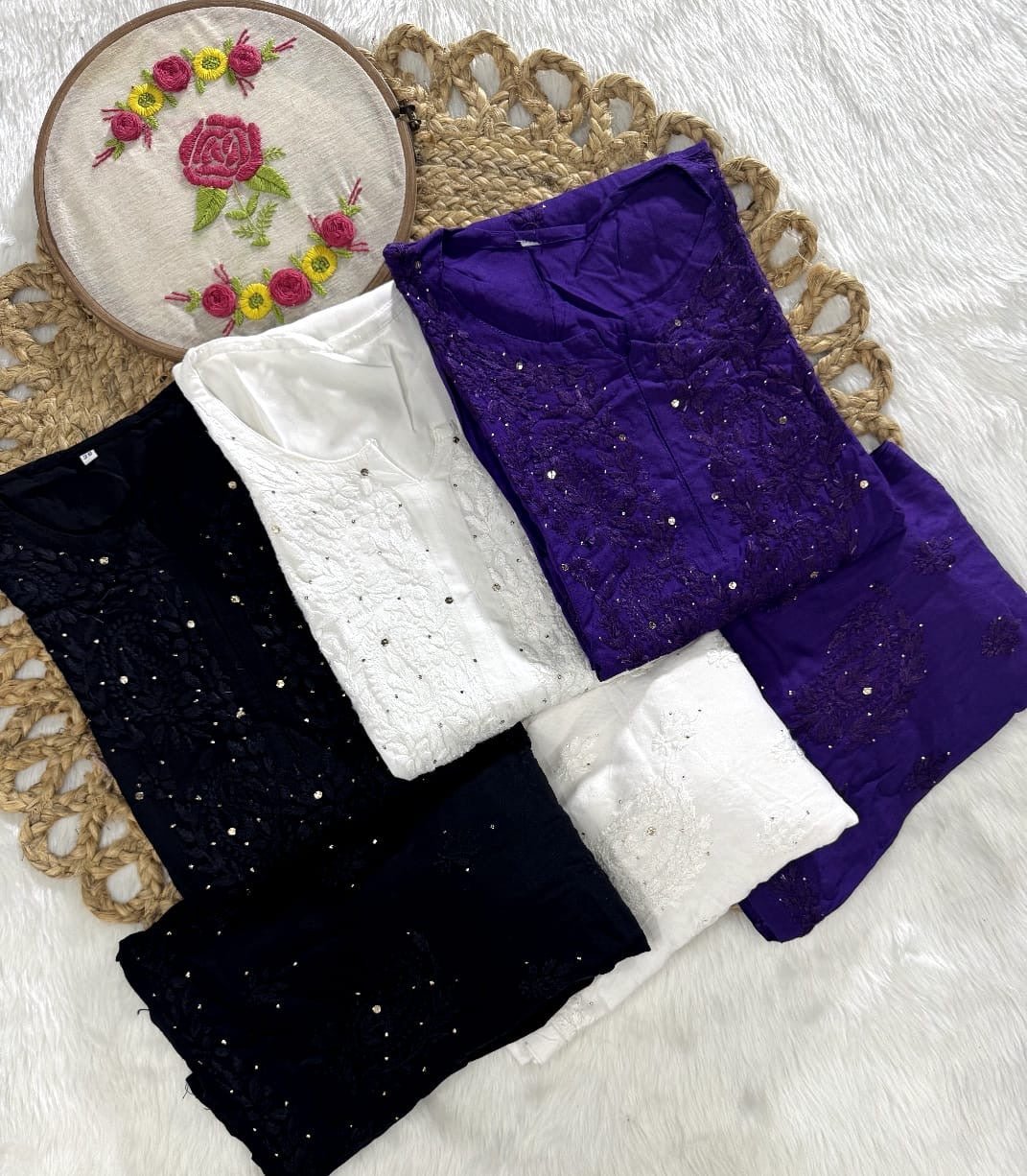 Rayon Muqaish Plazzo Combo - Chikankari official