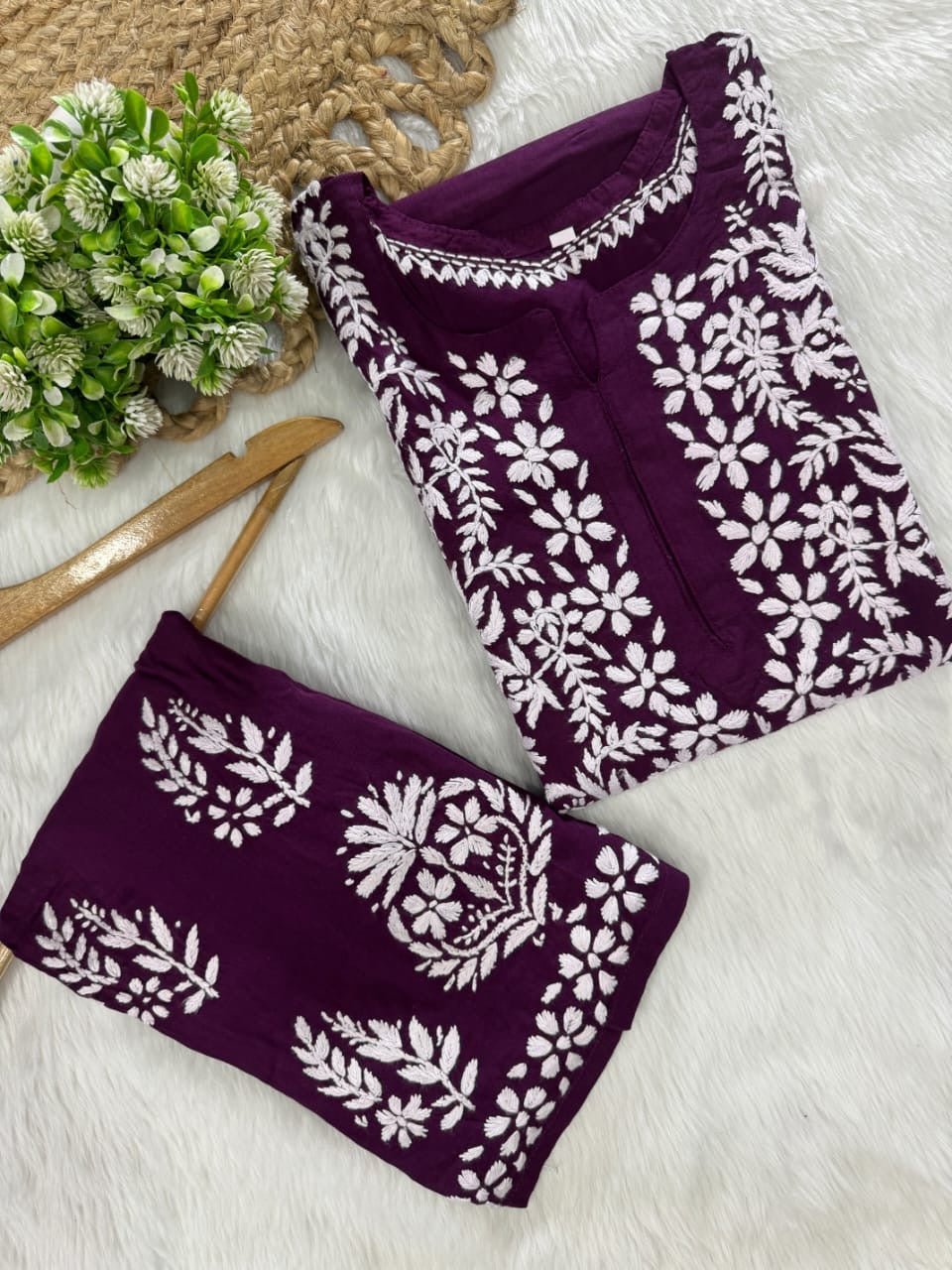 Rayon Plazzo Combo with Butas - Chikankari official