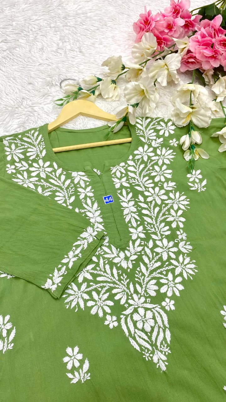 Rayon self white Embroidered - Chikankari official