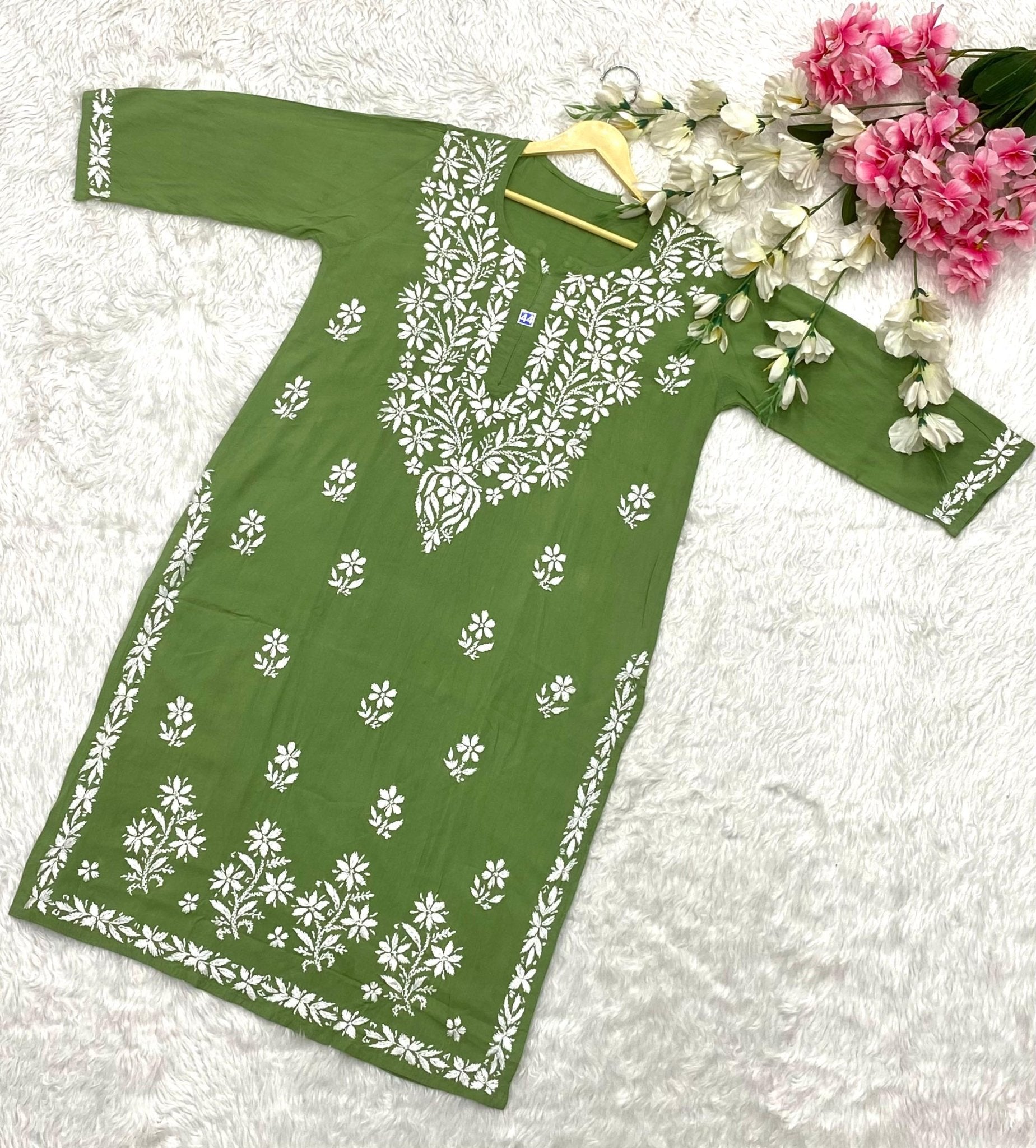 Rayon self white Embroidered - Chikankari official