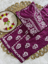 Rayon Short Kurta with pant - Chikankari official