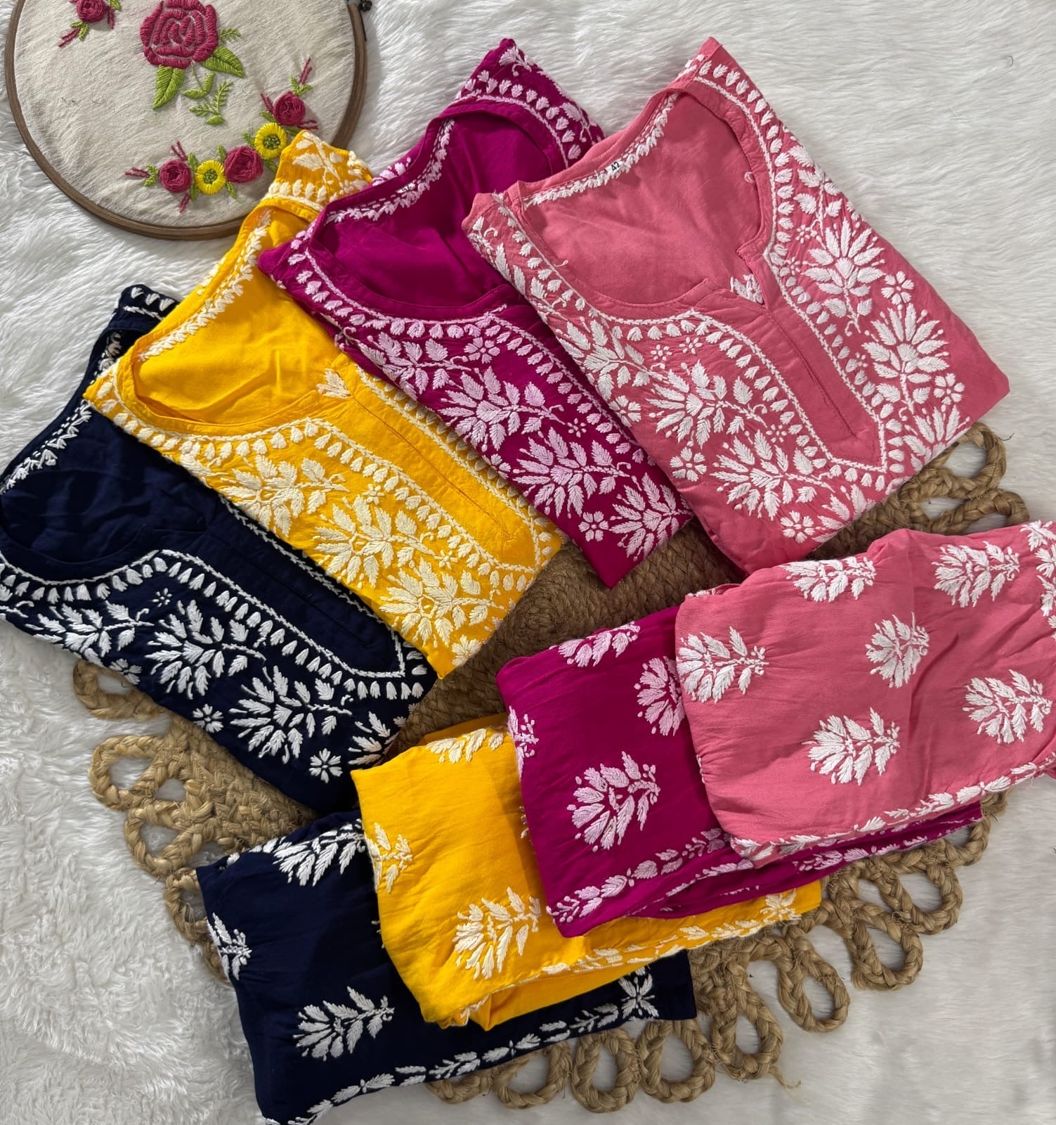 Rayon Short Kurta with pant - Chikankari official