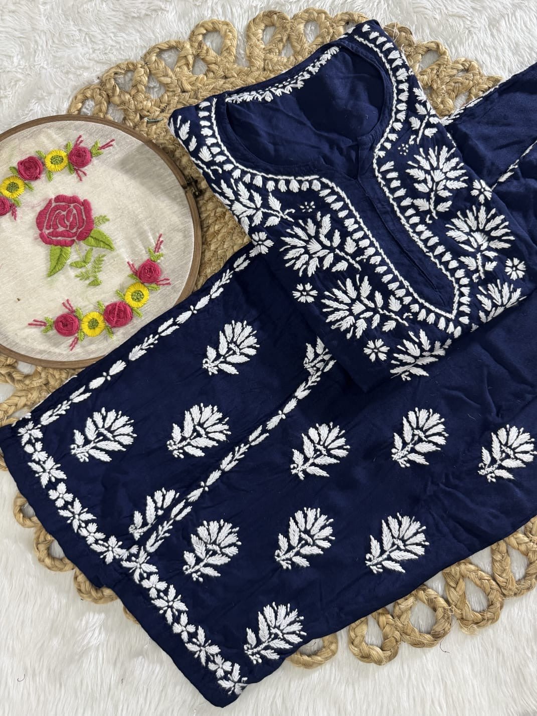 Rayon Short Kurta with pant - Chikankari official