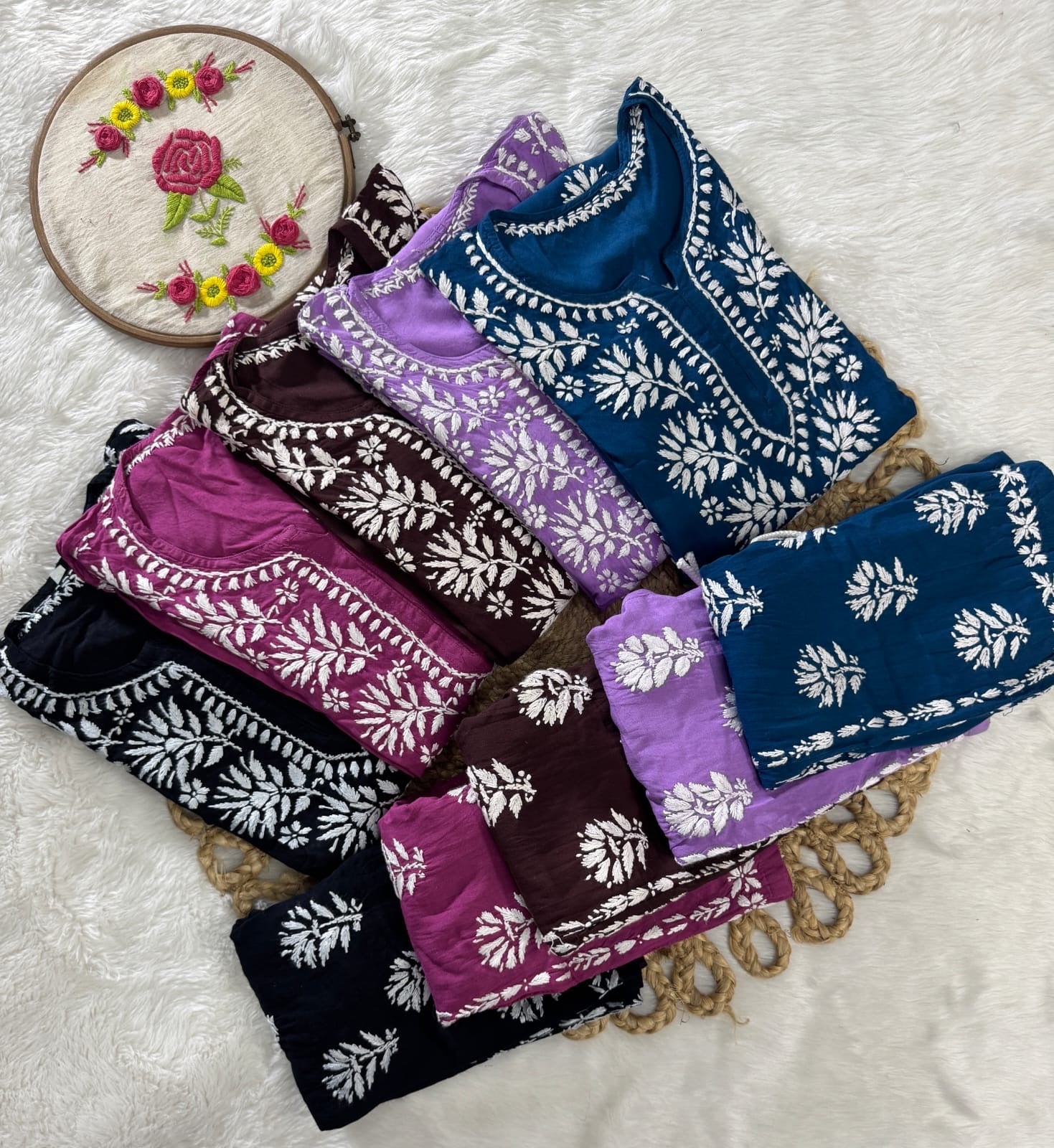 Rayon Short Kurta with pant - Chikankari official
