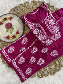 Rayon Short Kurta with pant - Chikankari official