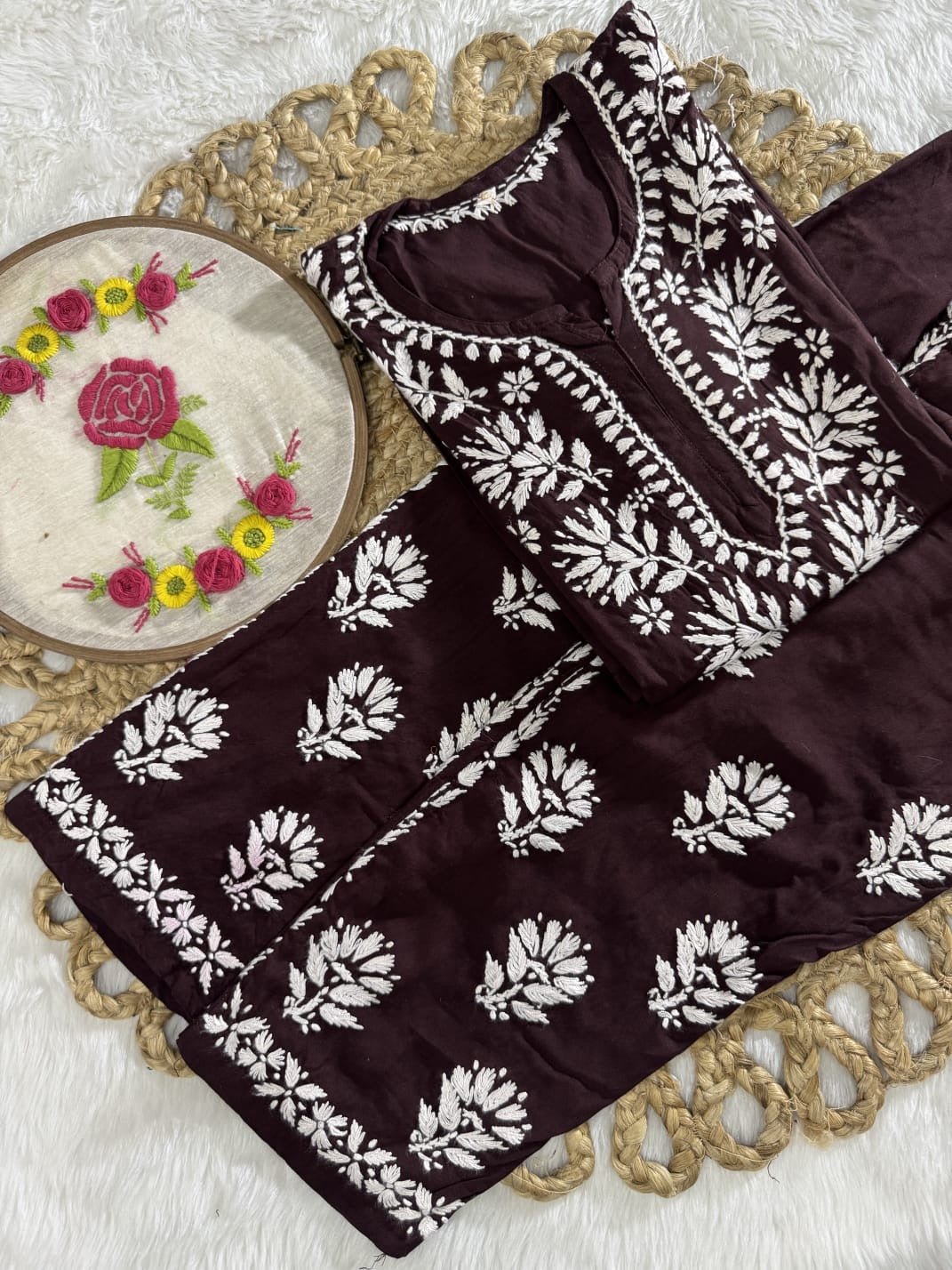 Rayon Short Kurta with pant - Chikankari official