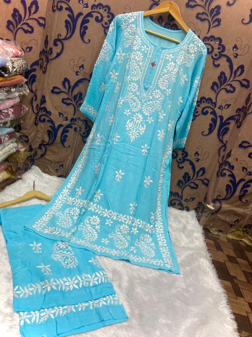 Rayon Silk with Heavywork Plazzo set - Chikankari official
