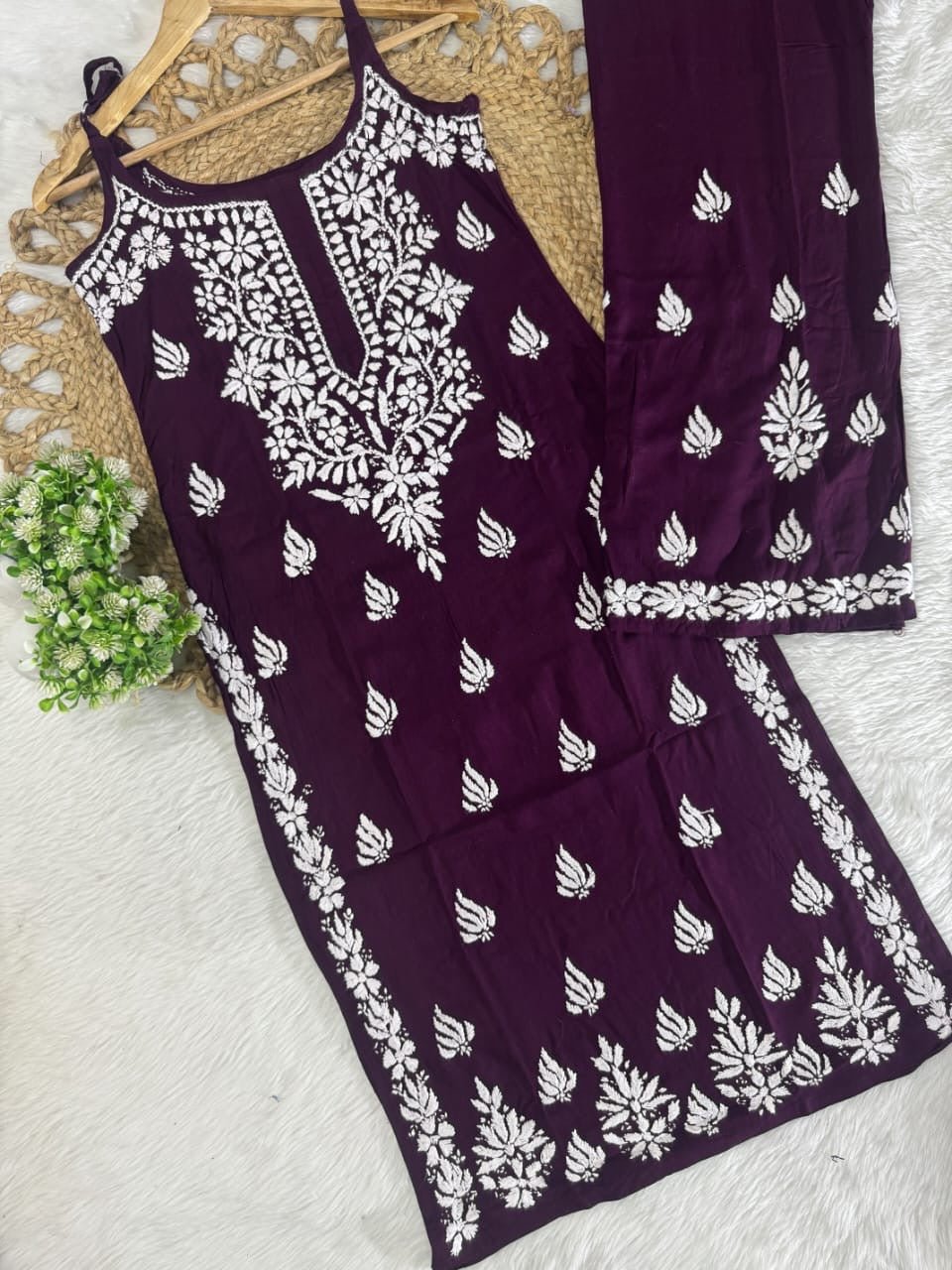 Rayon sleeveless co ord Combo - Chikankari official