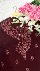 Rayon Smooth tone to tone embroidered Short top - Chikankari official