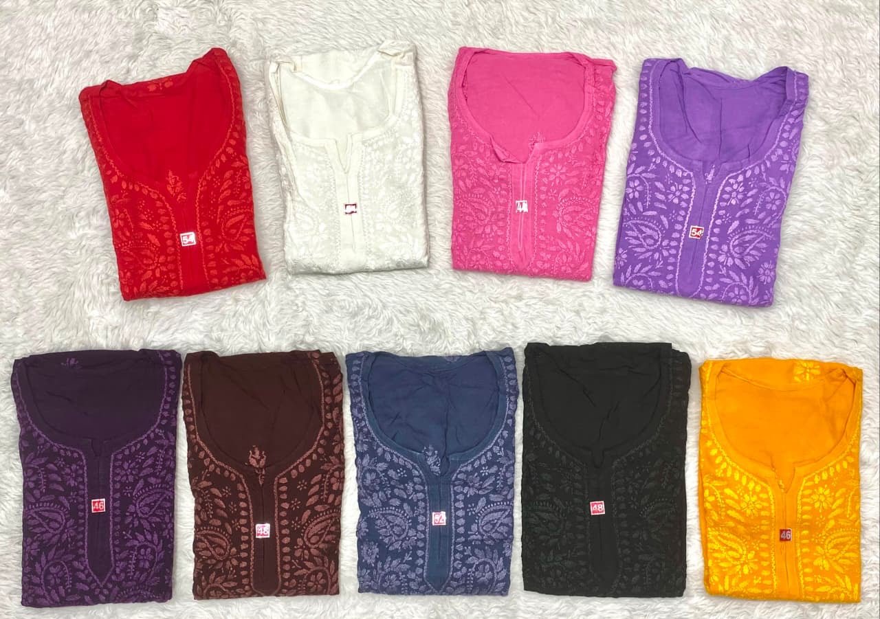 Rayon Smooth tone to tone embroidered Short top - Chikankari official